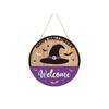 Wooden Halloween Door Sign Hanging Decoration Witch Hat and Bats Round Welcome Plaque for Indoor Outdoor Wall Door Window Display