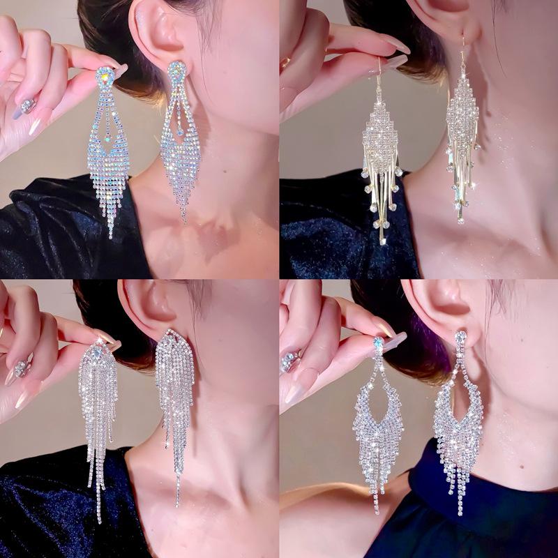 Elegant Tassel Long Earrings: European & American Fashion, High-End Prom & Evening Goddess Style.