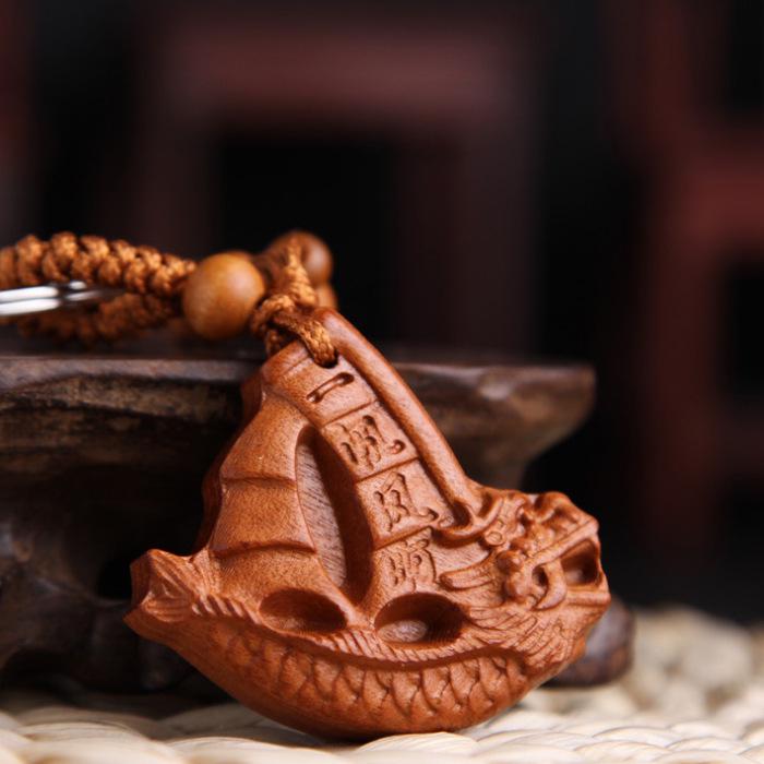 Peach Wood Qi Nan Car Keychain Pendant - Safe Trip Gift for Women