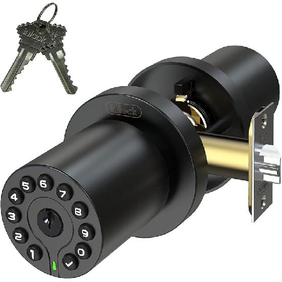 

IU-20 Code Door Lock, Electronic Door Knob with Keypad and Key, Auto Lock, Waterproof, Passage Function, Long Battery Life,50 Codes, Easy to use and матовий чорний колір