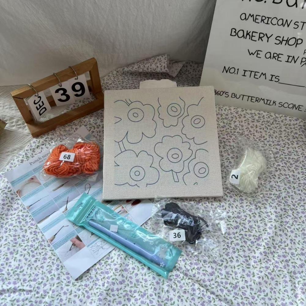 Flower Pattern Punch Needle Kits for Beginners Yarns Hoop Embroidery Starter Set DIY Punch Needle Embroidery Kit Adults
