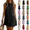 Sleeveless Pleated Dress Round Neck Short Dress Casual Vacation Dress Lightweight Summer Dress for Women