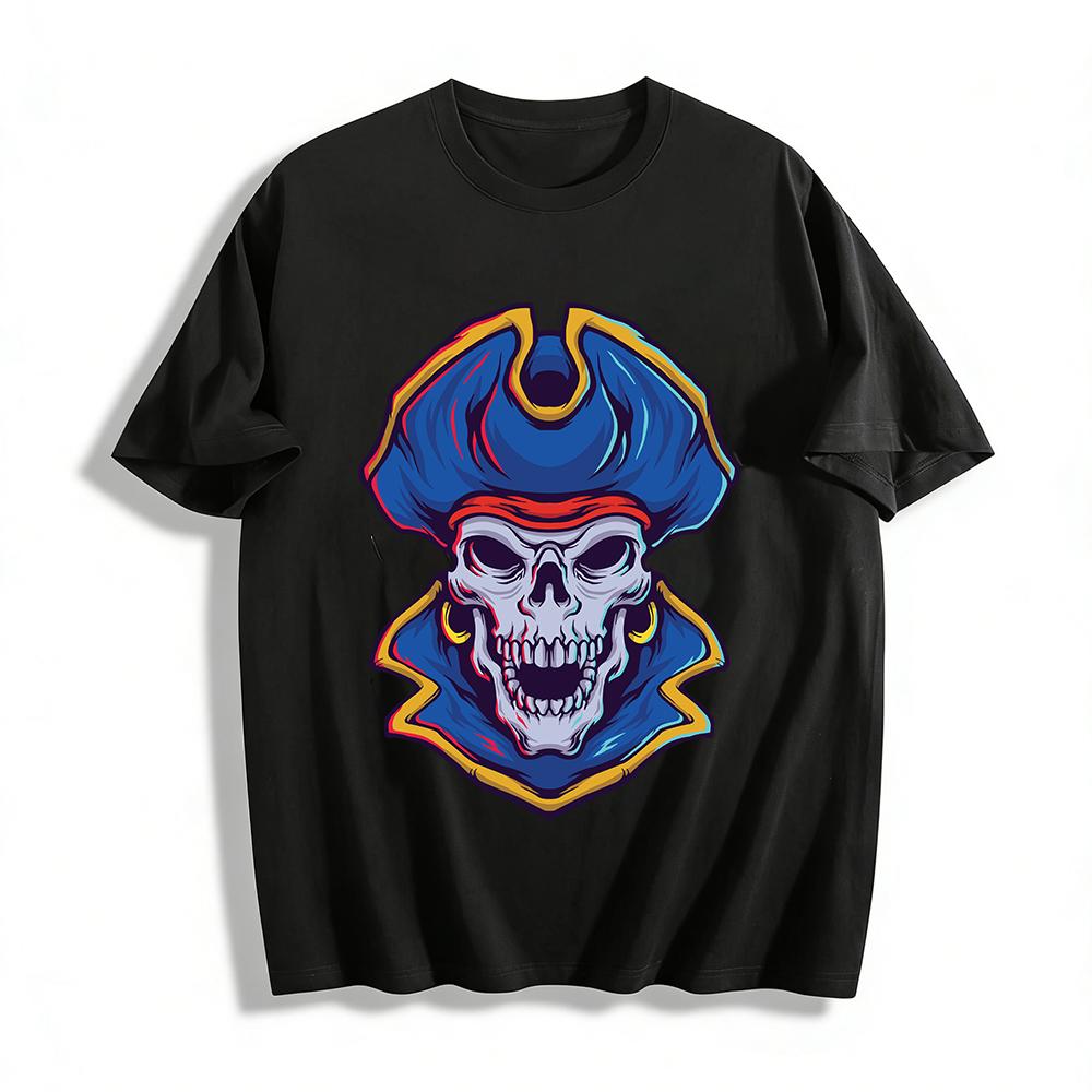 

Vintage Pirate Skull Print Cool Street Style Casual Crew Neck T-Shirt Pure cotton T-shirt XXS