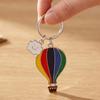 Keychain Pendant Enamel Rainbow Hot Air Balloon Charm Key Holder with Smiling Cloud Decorative Backpack Accessory
