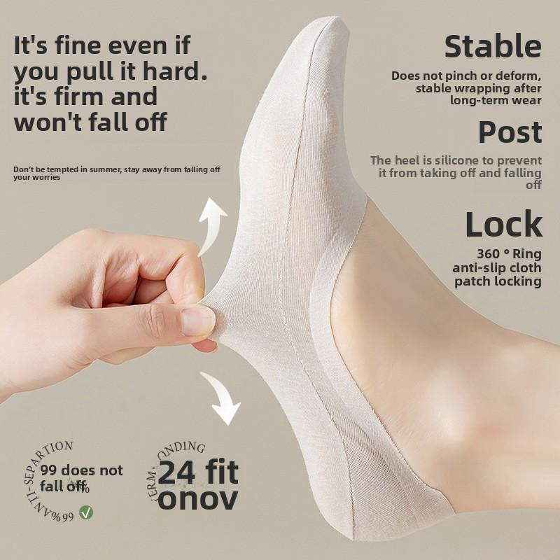 5 Pairs Socks Women's Boat Socks Summer Thin Invisible Shallow Mouth Non-slip Heel Shoes Socks