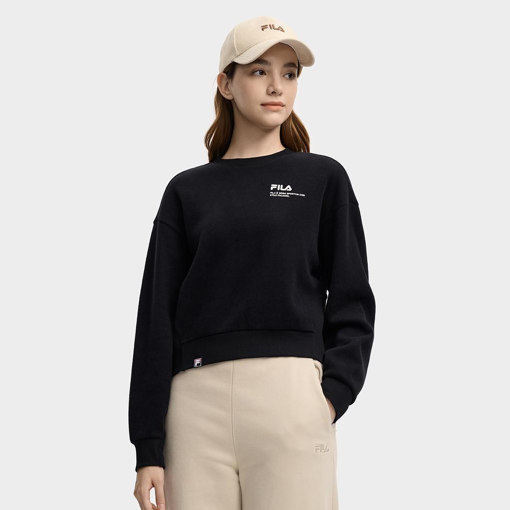 Fila Original Simple Personality Trendy Fashion Retro Sports Casual Short Round Neck Pullover Sweatshirt Women Sweatshirt Black F11W549203FBK