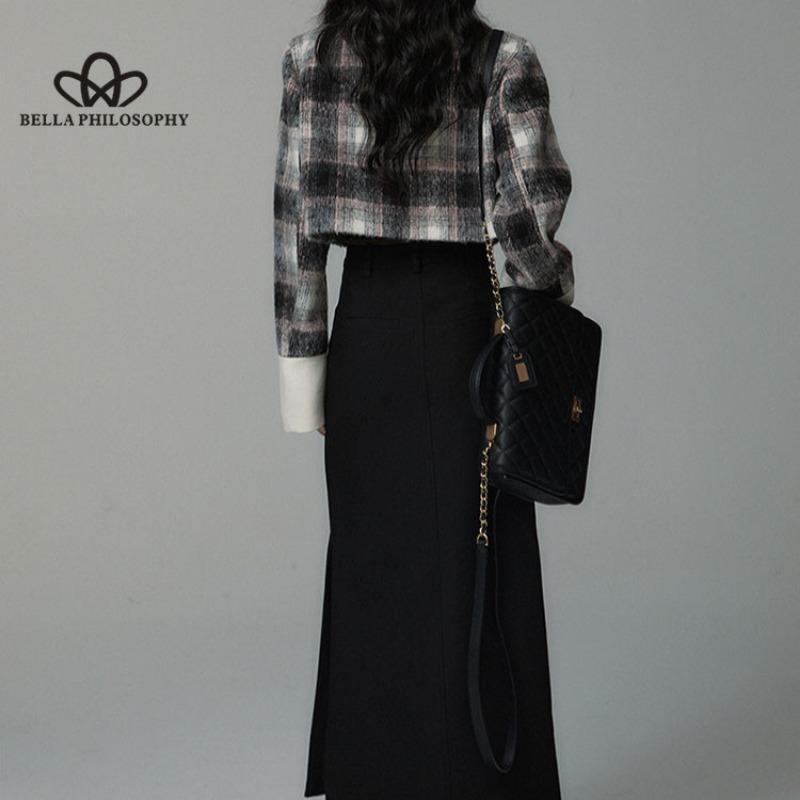 Wełniana kurtka do pracy Francuska spódnica z wysokim stanem jesienna vintage garnitur casualowy damski wysokiej jakości płaszcz