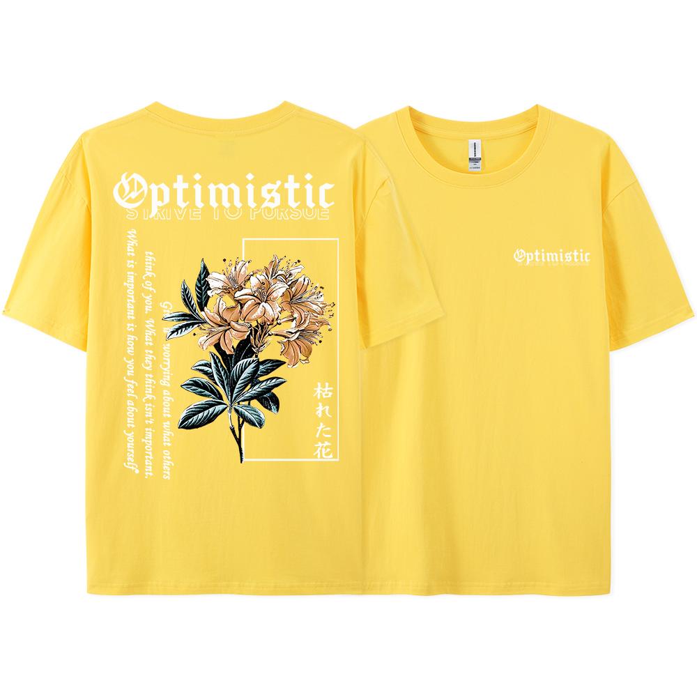 Optimistic Strive To Porsue Harajuku Flower Printing Men Women Tshirt Oversized Loose T Shirts Cotton Short Sleeve Hip Hop Tees