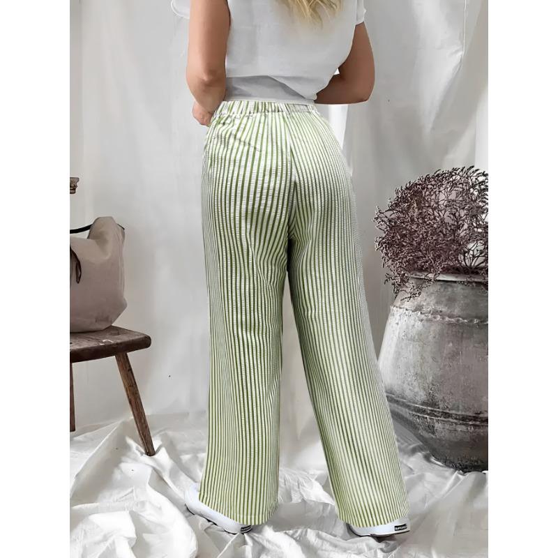 DAFIFY Women's Fashion Casual Stripe Print High Waist Trousers Pants & Capris