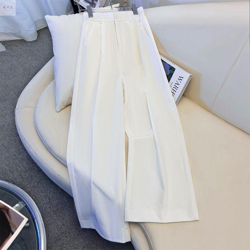 

Anti-Wrinkle Casual Suit Pants Women Thin 2025 Summer New High Waist Loose Korean Style Drape Wide Leg Cropped Pants White 27