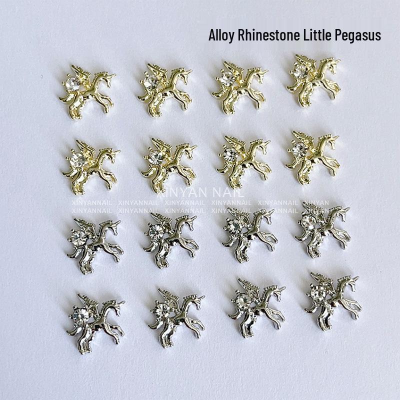 Gold-Plated Unicorn Pegasus Nail Art Decorations - Celebrity Style, Long-Lasting, High-End Feel.