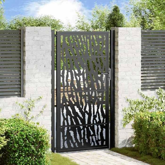 VidaXL Portail de jardin noir 105x180 cm acier conception de tracés, porte de clôture, porte extérieure, porte en métal, 4100982