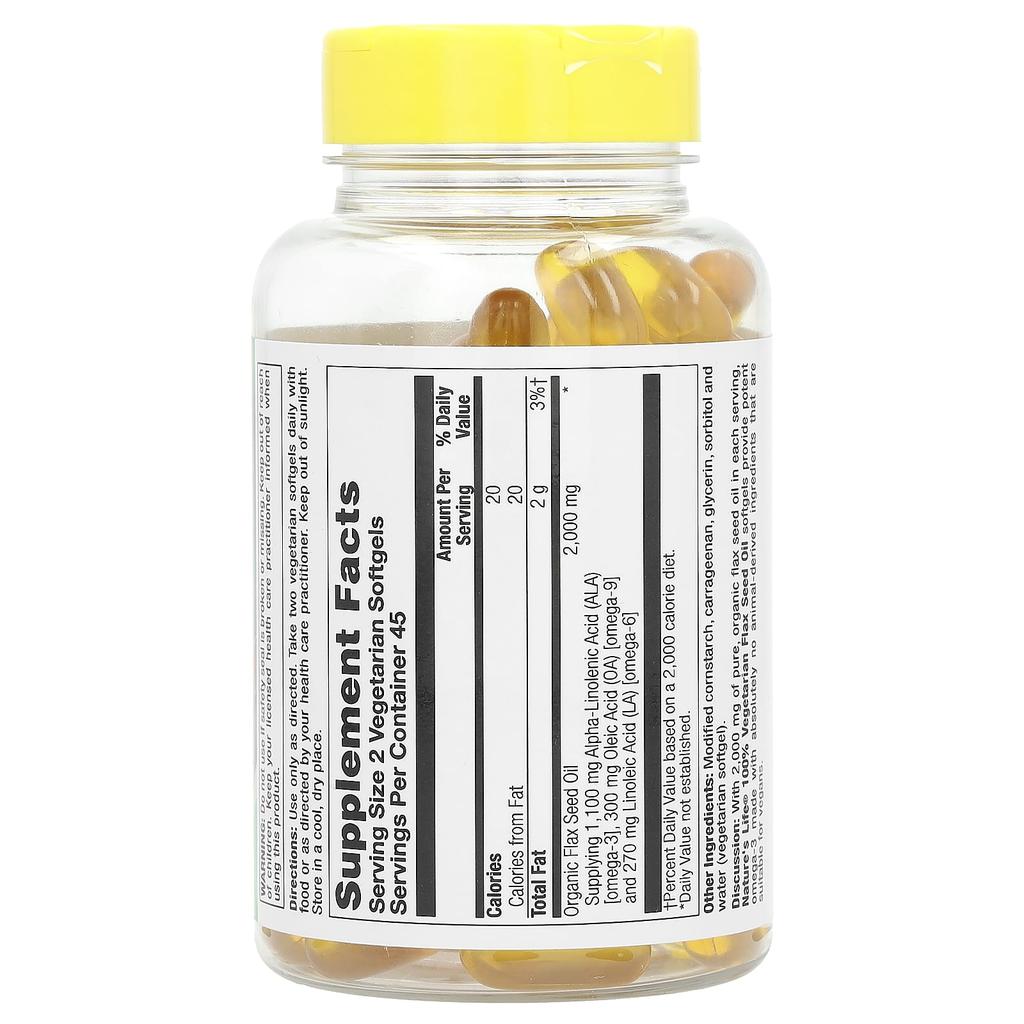 Nature'S Life, Flaxseed Oil, Veggie Softgels, 90 Softgels (1,000Mg per Softgel)