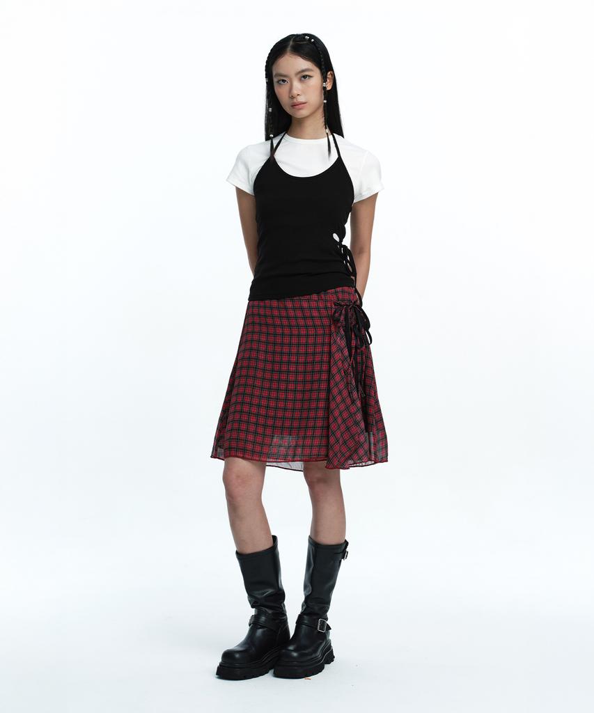 Rough Neck Asymmetrical Tie Skirt Red