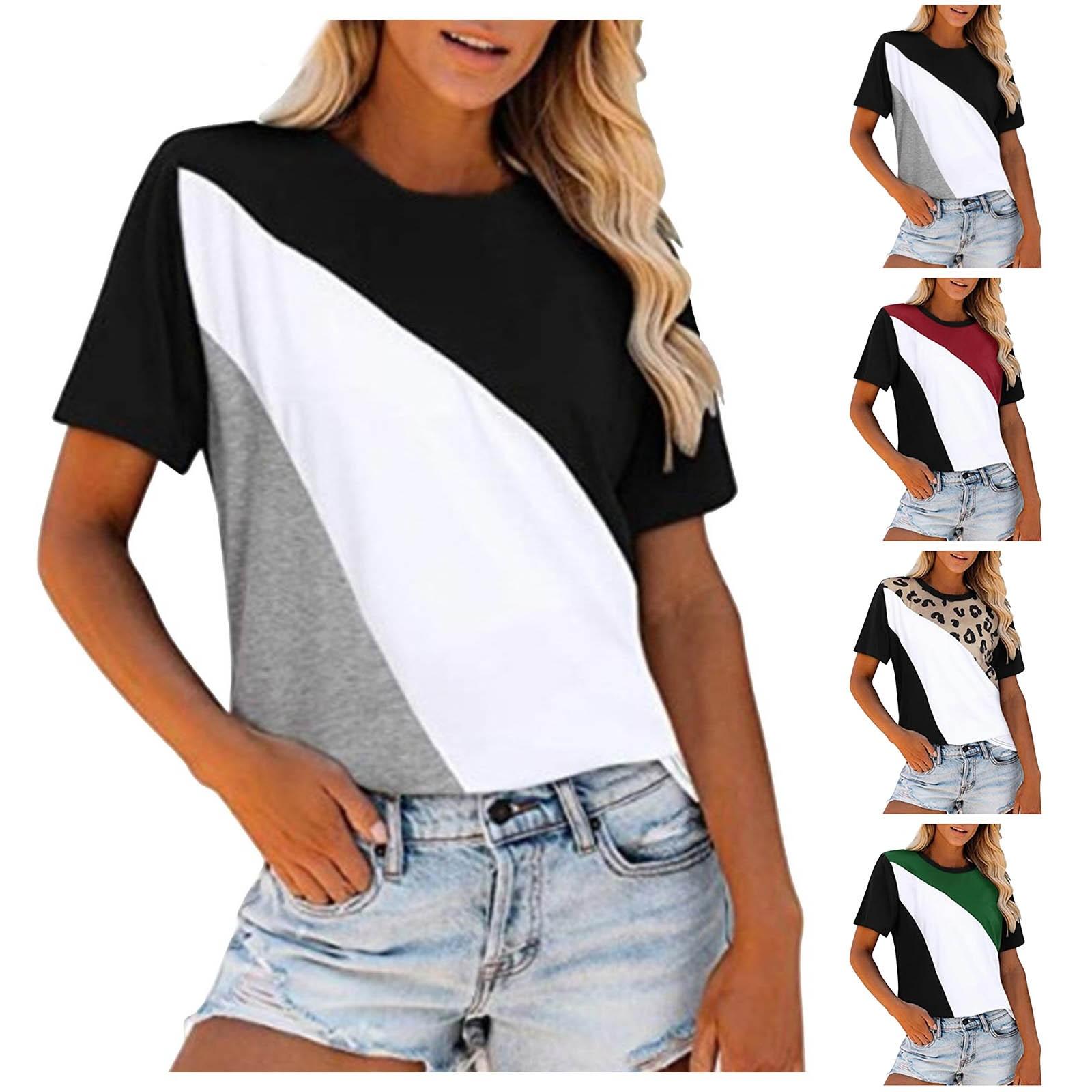 

Женская мода, повседневная темпераментная футболка с коротким рукавом и круглым вырезом, цветная футболка, топ
