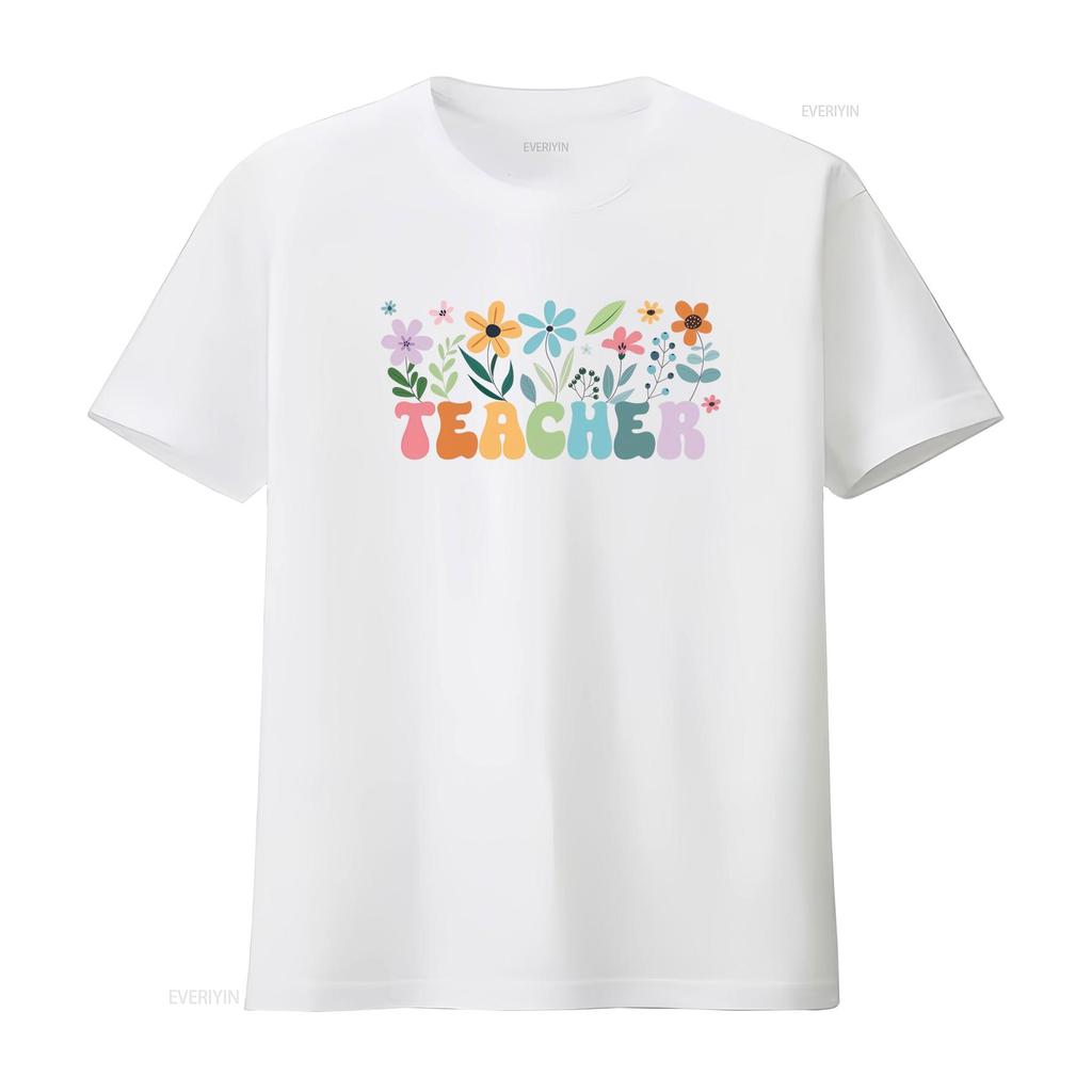 Floral Teacher T Shirt Back To School First Day Of Vintage Casual Homme Stylish Streetwear Designer Clothes Soft