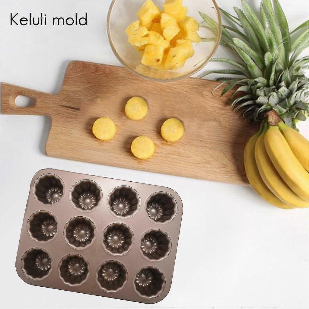 Canele Mold Cake Pan, 12-Cavity Non-Stick Cannele Muffin Bakeware Cupcake Pan for Oven Baking(Champa Edition 0630