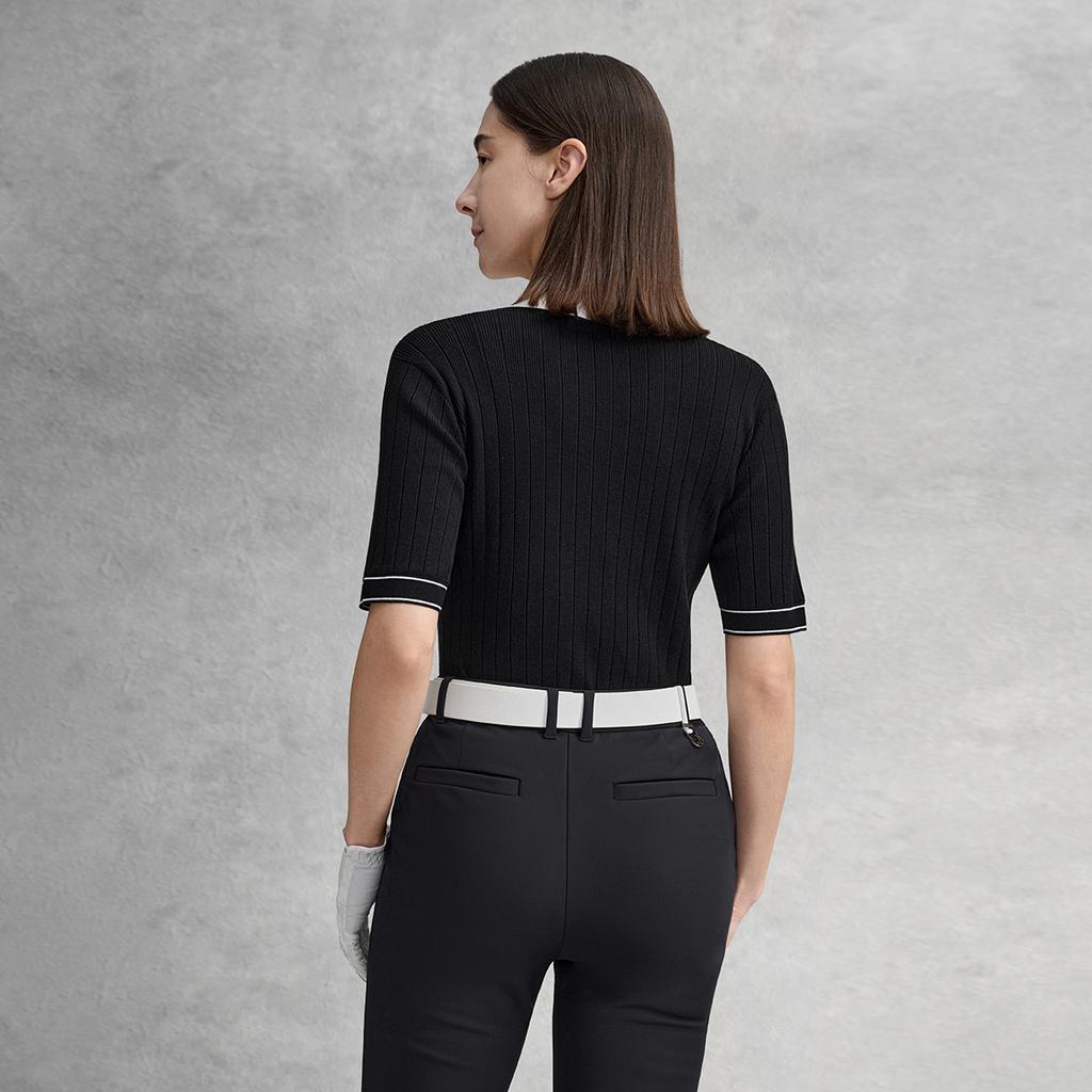 FILA Golf Series Simple Fashion Classic Sports Casual Golf Versatile Comfortable Woven Short Sleeve Polo Shirt Women tops Deep-Black A11W615408FBK