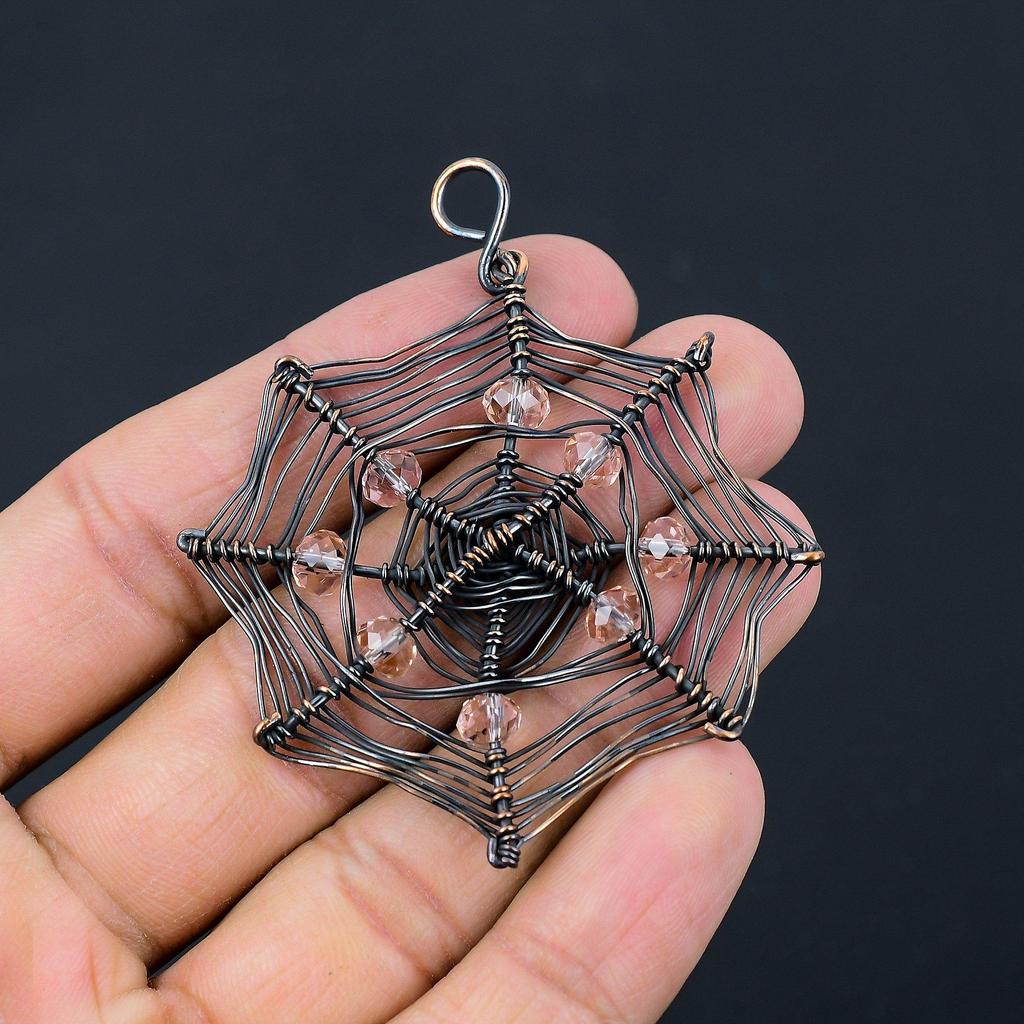Spider Web Shaped Morganite Gemstone Pure Copper Wire Wrapped Handmade Pendant Jewelry For Gift