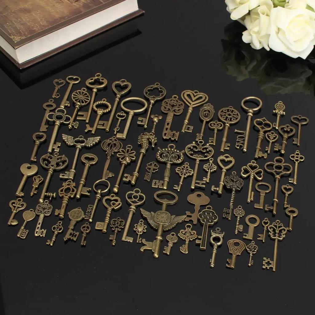 69pcs Antique Bronze Vintage Skeleton Keys Set DIY Handmade Accessories Necklace Pendants Jewelry Making Supplies