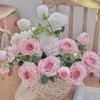 Burnt Edge Artificial Rose Flowers 3 Head Silk Simulation Rose Vintage Faux Flower  Home Decor