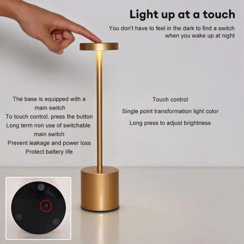 Simple LED Rechargeable Touch Metal Table Lamp Three Colors Bedside Creative Ambient Light Bar Outdoor Decoration Night Light