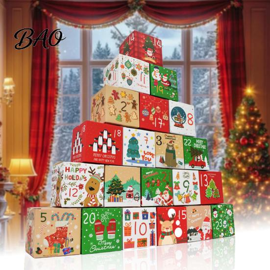 Christmas Countdown Calendar Box 24 Pcs DIY Advent Boxes, Days Gift Box, Santa Snowman Elk Print Boxes Empty Cardboard Number To Fill for Adults,