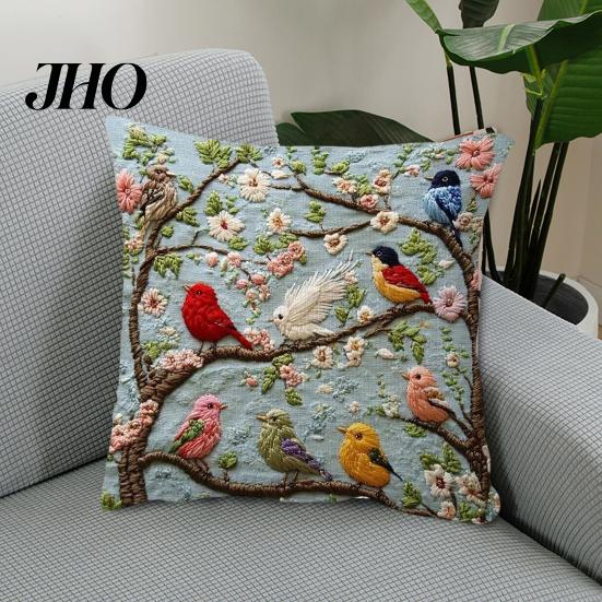 Chair Pillowcase Embroidered Throw Pillow Cover Flower Tree Bird Cushion Decorative Durable Sofa with Zipper for Living Room Couch Bed Embroidery