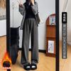Knitted Fleece Wide-leg Pants Gray Glutinous Rice Pants Women's Pants Drape High Waist Mopping Trousers Slim Straight Casual Pants