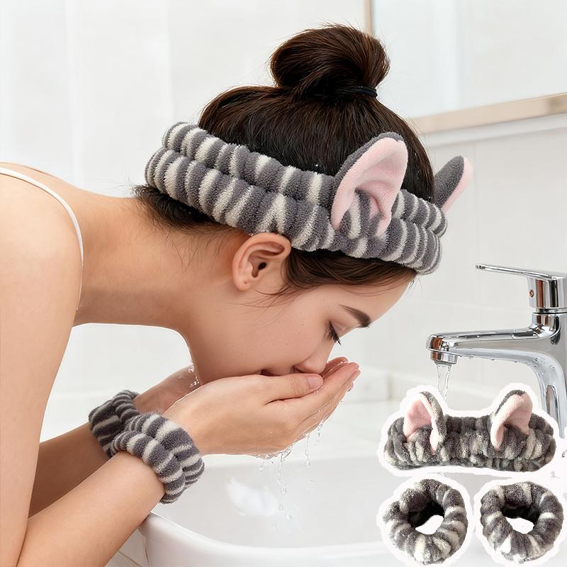1 Set Absorbent Wristband Hair Styling Elastic Headband Plush Face Wash Cute Makeup Toiletries Multiple Colors