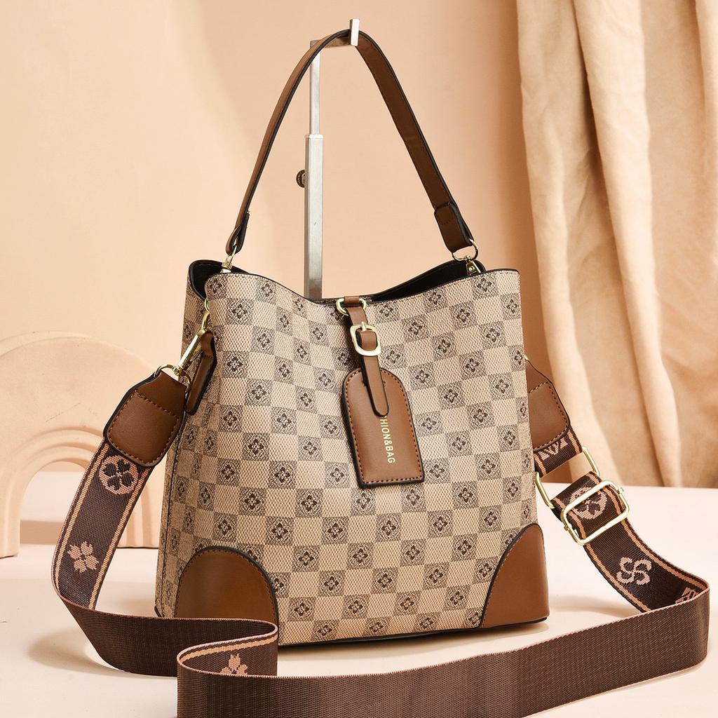 Taizhou Women's Bags Retro Women's Bags Plaid Bucket Bags Large Capacity Shoulder Bags Messenger Bags