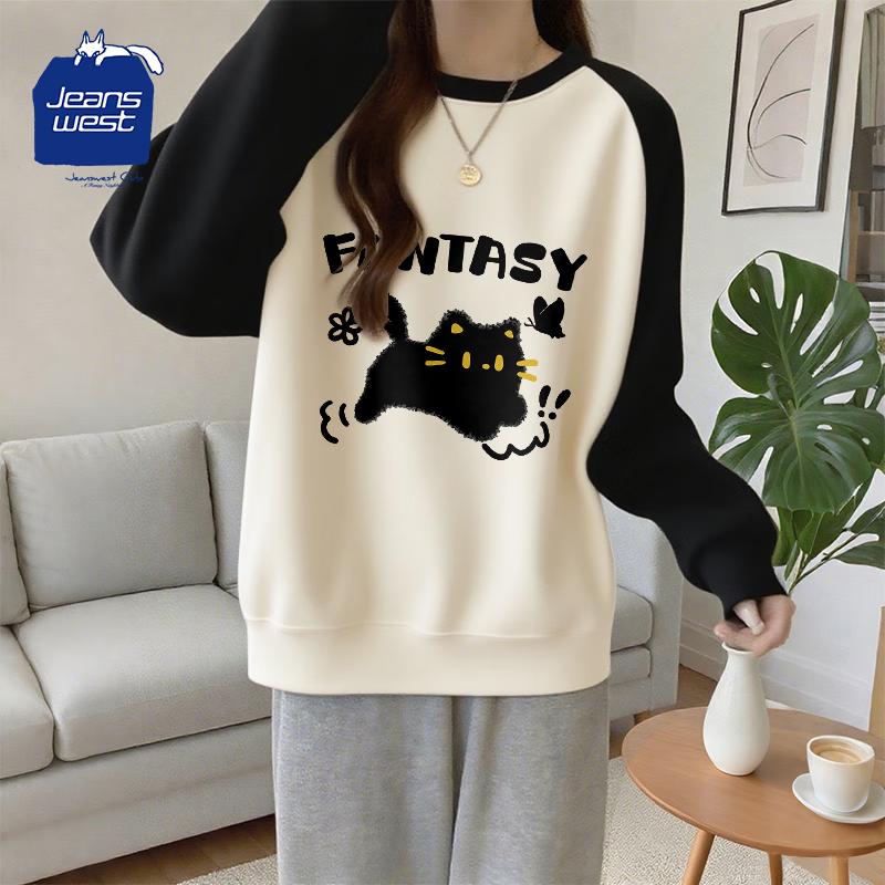 JEANSWEST CLUB 2025 Retro Lockerer Schnitt Raglan Langarm T-Shirt