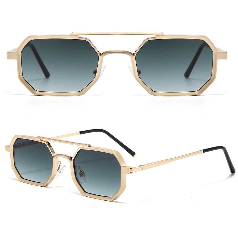 Fashion Metal Frame Polygonal Sunglasses Women Men Vintage Double-bridge Punk Sun Glasses Driving Goggles Retro UV400 Shades