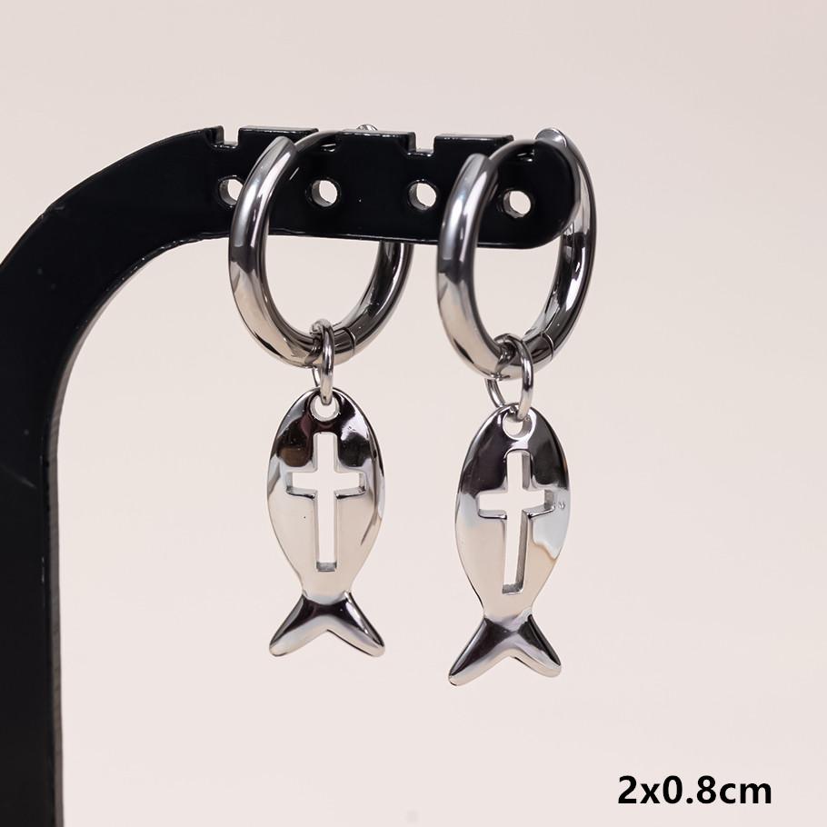 

Vintage Sun Moon Crosses Charms Drop Hoops Earring Round Piercing Stainless Steel Earrings For Women Men Accessories Pendientes