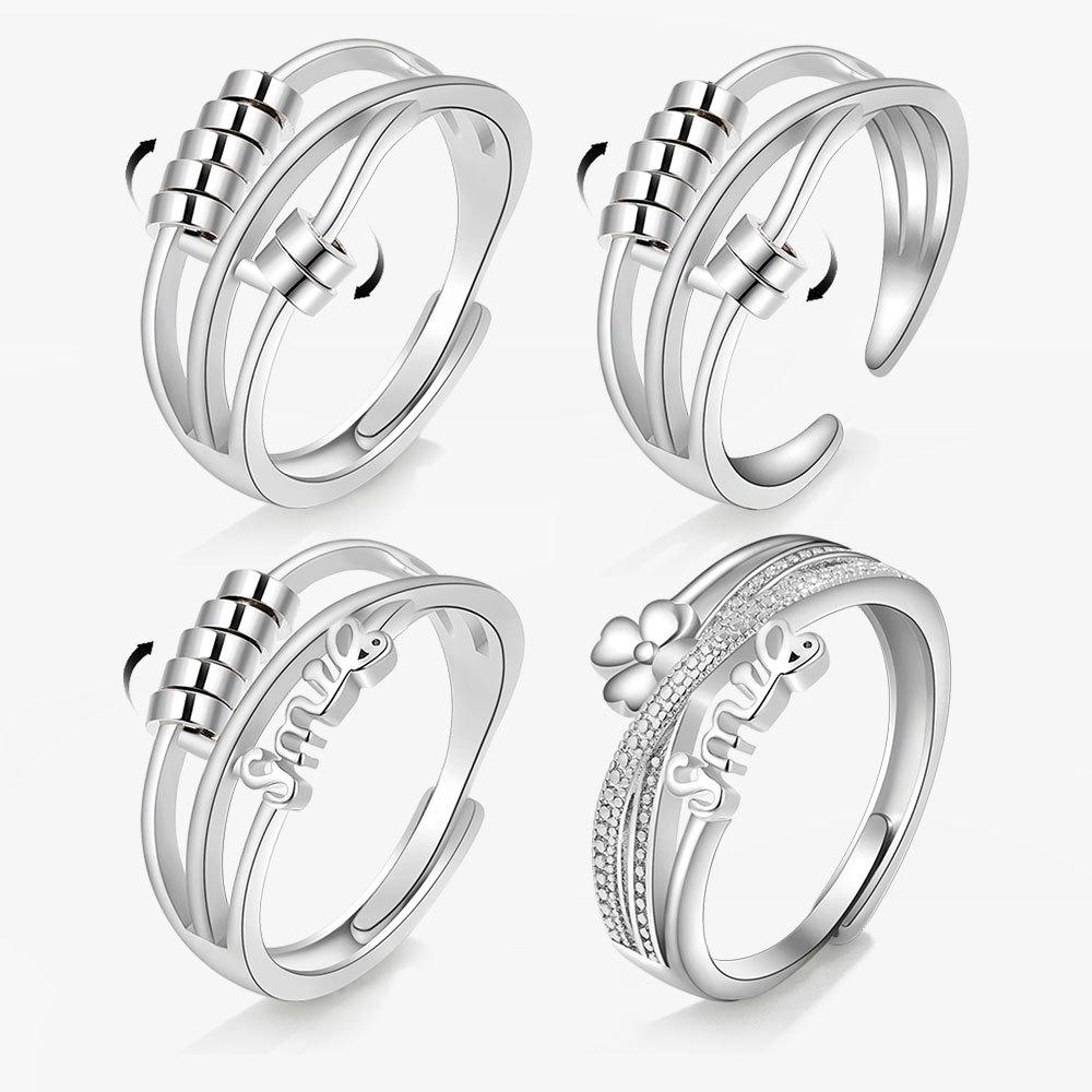 Anti Stress Anxiety Silver Ball Rings 925 Women Men Spinner Fidget Rings Vintage Gold Couple Anillos Jewelry Gift
