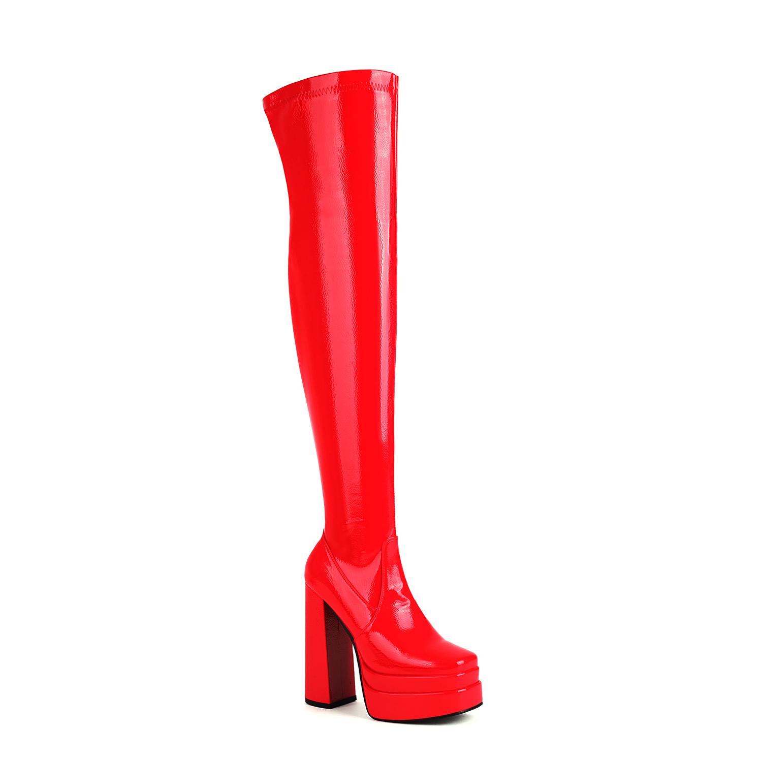 

Plus Size Glossy Patent Leather Double Layer Platform Super High Thick Heel Sexy Over The Knee High Boots Side Zip Women s Boots 39 червоний