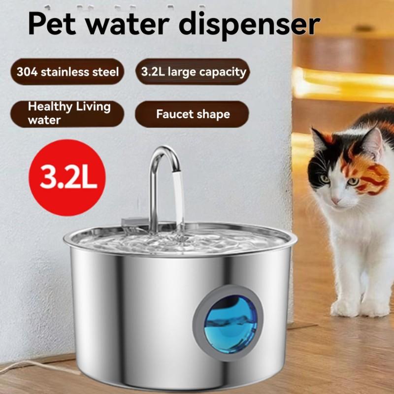 M-Modern-Automatic Pet Water Dispenser Stainless Steel 3.2L-Animal Drinking Fountain With Circular Window For Cats And Dogs