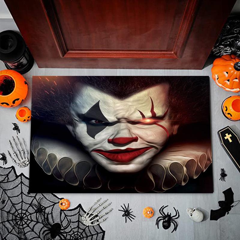 Horror Clown Halloween Circus Door Mat Creepy Design Non-slip Carpet Rug for Halloween Party Entryway Home Decoration Rug Mat