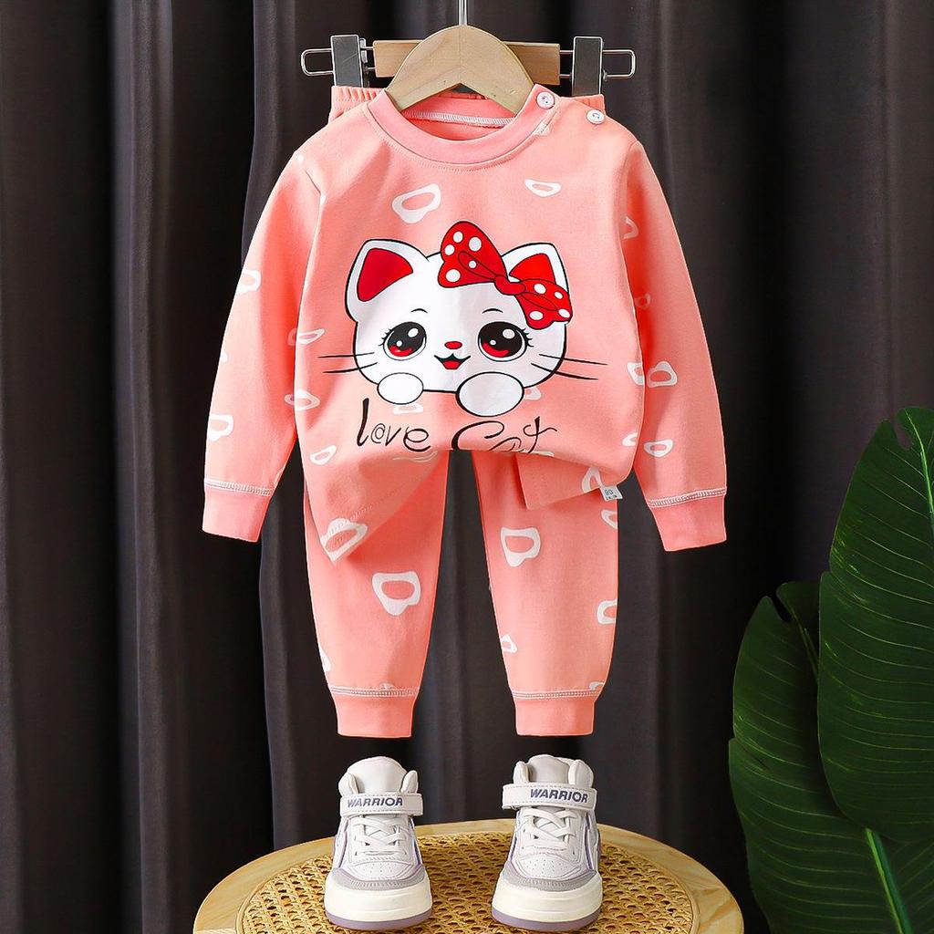 Kids' Pure Cotton Underwear & Homewear Set - Boys & Girls Autumn Cartoon Clothes & Trousers