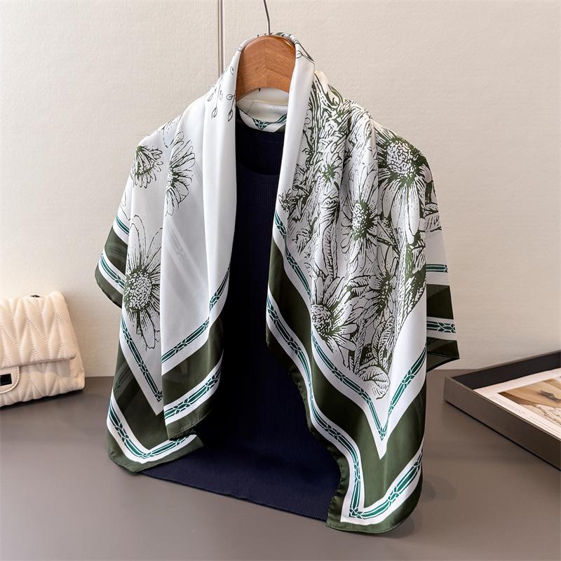 

Literary And Artistic Daisy Satin Imitation Silk Printing Large Square Scarf Silk Scarf Shawl Headscarf Neck Protection Scarf Decorative Scarf 90*90cm