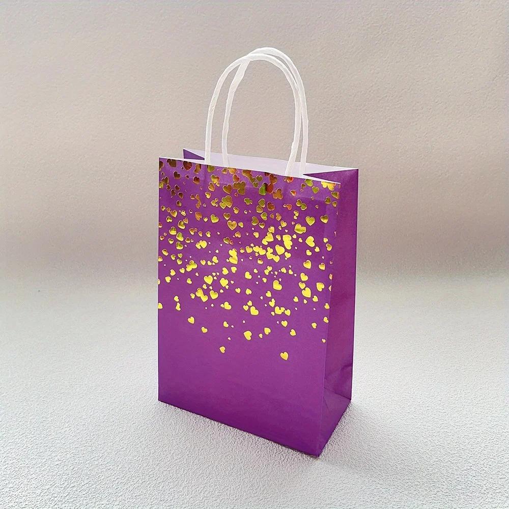 10pcs Kraft Paper Bag Hot Stamping Heart Handle Paper Bag Candy Cookies Gift Packaging Box Portable Bag