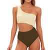 Women's Fashion Color Block One-Shoulder One-Piece Swimsuit