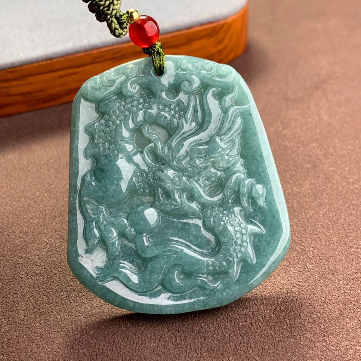 A-Grade Natural Jade Snowflake Cotton Dragon Pendant with Pearl Divine Dragon Playing with Pearls