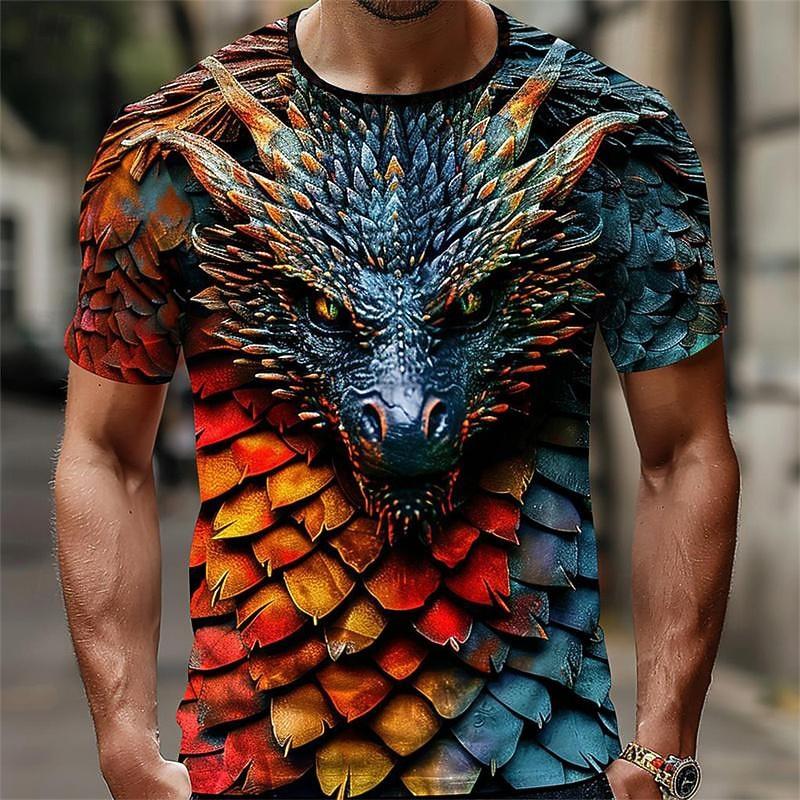 Men s Dragon T Shirt Short Sleeve T shirt 3D Print Crew Neck Shirt Designer Casual Subculture Sports Outdoor Daily XL