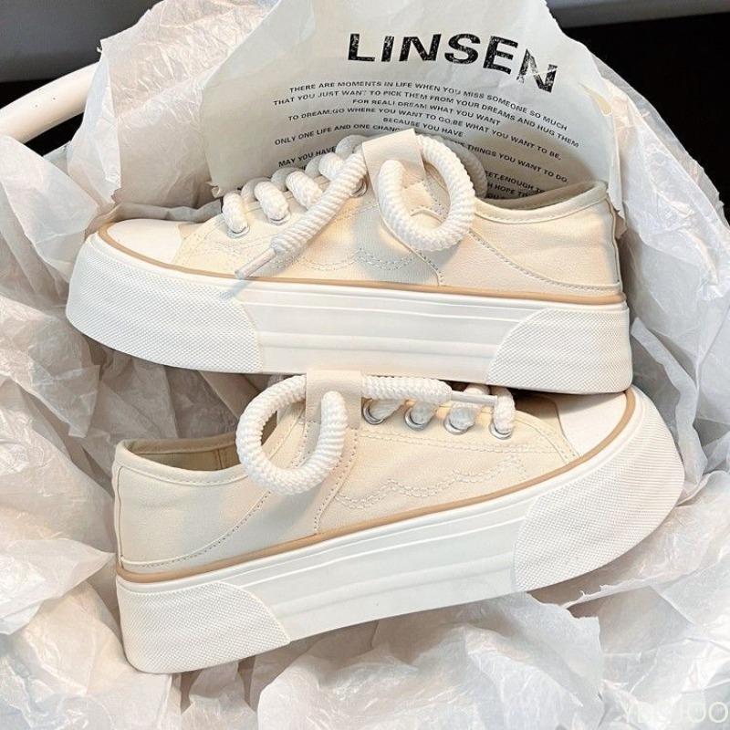 Thick soled canvas shoes for women's spring summer new style niche original breathable simple comfortable white shoes