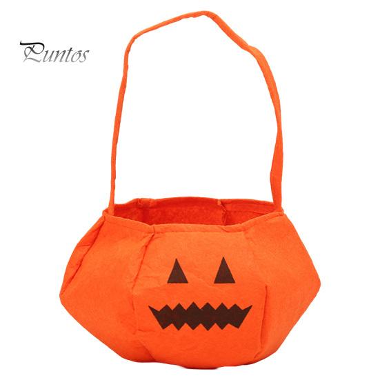 Candy Holder for Kids Halloween Pumpkin Bag Kids, Small Trick or Treat Bucket, Reusable Soft Face Basket with Handle Party Decoration