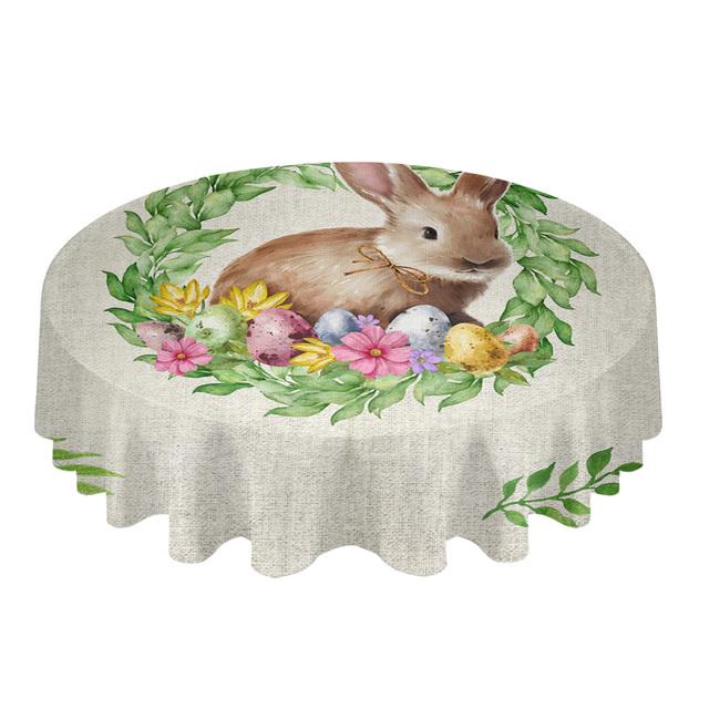Easter Watercolor Rabbit Flower Round Table Cloth Festival Dining Waterproof Tablecloth Table Cover For Wedding Party Decor