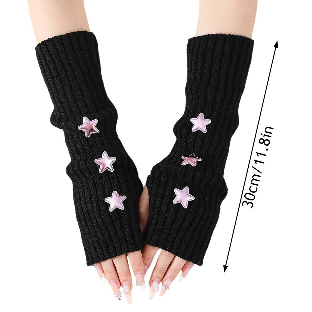 Y2k Fingerless Gloves Women Winter Warm Arm Sleeve Knitted Star Decoration Mitten Casual Long Wrist Mittens Punk Gothic Gloves