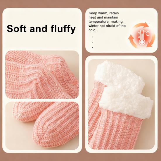 Fleecegefütterte Crew-Socken Warme Hausschuhe mit rutschfesten Noppen Damen Verdickte Flauschige Wintersocken zum Entspannen zu Hause Schlafen