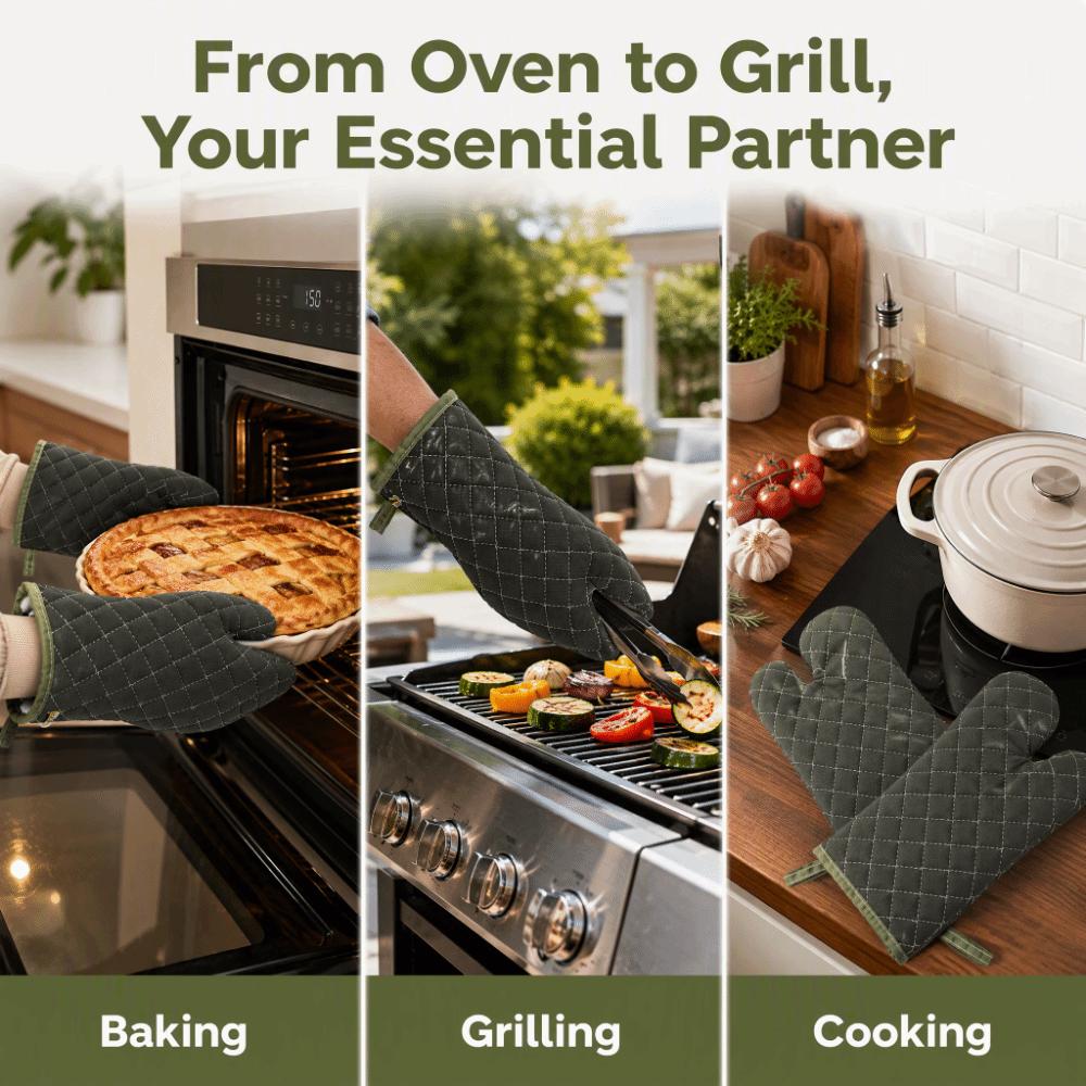 2PCS Canvas +Cotton Oven Mitt Extra Long Thickened Microwave Oven Glove Quilted Anti Scald Heat Insulation Glove